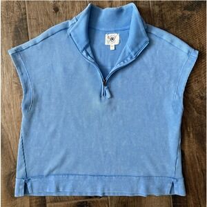 SUNDRY Sunnyside Womens Waffle Knit Quarter-Zip Cap Sleeve Top, Blue,L